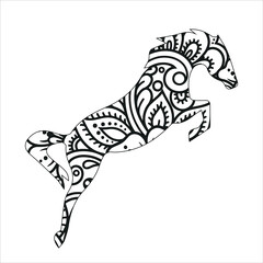 Mandala animal coloring page with horse , Horse Mandala coloring page Unicorn Mandala Vector Line Art Style, Beautiful Horse Jump. Vector illustration