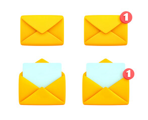Email notification icon set isolated on white