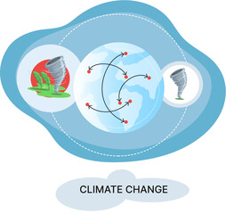 Global warming, climate change metaphor, natural disaster, deforestation, global heating, air pollution. Environmental accident on planet, ecological catastrophy warning icons world problem destroys