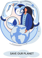 Save our planet ecological metaphor Earth day, love for native home. Sustainable gardening renewable energy. Caring for nature protecting environment stop air and water pollution, rational consumption