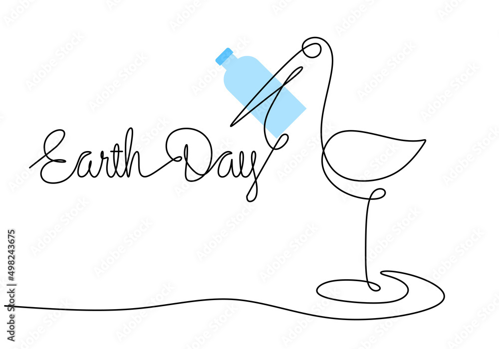 Poster one continuous single line of bird with bottle for go green concept isolated on white background.