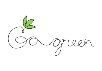 One continuous single line of Go green words isolated on white background.