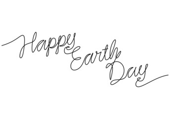 One continuous single line of happy earth day isolated on white background.
