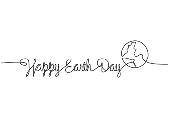 One continuous single line of happy earth day world isolated on white background.