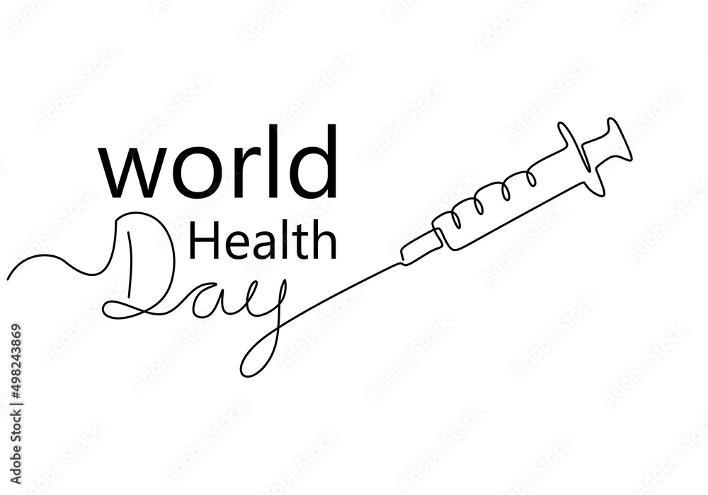 Poster one continuous single line of injection for world health day isolated on white background.