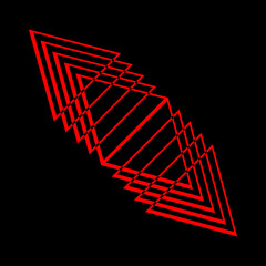 Naklejka premium Abstract shape with black lines. Op art. Trendy design element for logo, tattoo, web pages, prints, posters, template, pattern and abstract background.Inside speed lines in arrow form. Geometric art. 