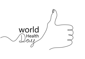One continuous single line of thumbs up for world health day isolated on white background.