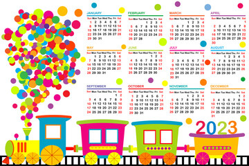 2023 calendar with train for kids - 498244423