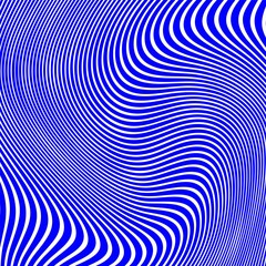 Abstract optical illusion wave. Blue and white lines with distortion effect.Geometric stripes pattern.Elegant abstract geometric pattern for various design purposes.Blue vector simple.