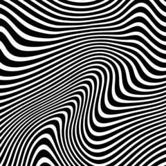 Abstract pattern of wavy stripes or rippled 3D relief black and white lines background. Vector twisted curved stripe modern trendy