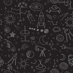 space pattern seamless background,doodle style sketch vector