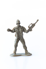 Fototapeta premium Toy soldier isolated on white background.