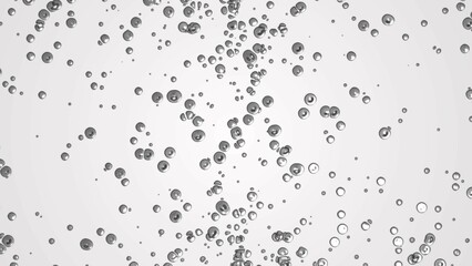 Abstract white background with dots. Design shimmer oil droplets. Texture liquid metal, iron. Plexus silver circle, spheres. Collision particles. Poster medicine, technology, science, business.