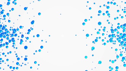 Abstract dot blue background frame. Shimmer water air bubbles design. Liquid iron, non-ferrous metals. Plexus sapphire circles, spheres. Collision particles. Banner of technology, medicine, business.