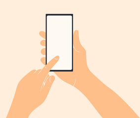 hand with phone flat design, isolated, vector