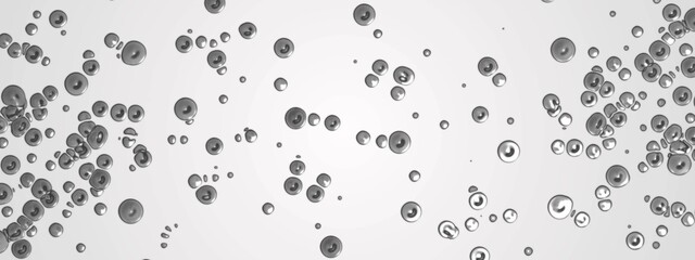 Abstract white background with dots. Design shimmer oil droplets. Texture liquid metal, iron. Plexus silver circle, spheres. Collision particles. Poster medicine, technology, science, business.