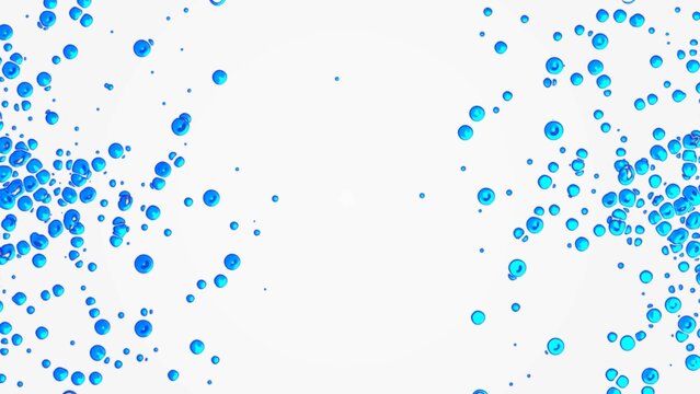 Abstract dot blue background frame. Shimmer water air bubbles design. Liquid iron, non-ferrous metals. Plexus sapphire circles, spheres. Collision particles. Banner of technology, medicine, business.