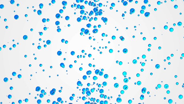 Abstract dot blue background. Shimmer water air bubbles design. Liquid iron, non-ferrous metals. Plexus sapphire circles, spheres. Collision particles. Banner of technology, medicine, business.