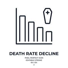 Death rate decline concept editable stroke outline icon isolated on white background flat vector illustration. Pixel perfect. 64 x 64. - obrazy, fototapety, plakaty