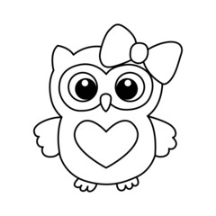 Vector illustration of owl isolated on white background. For kids coloring book.