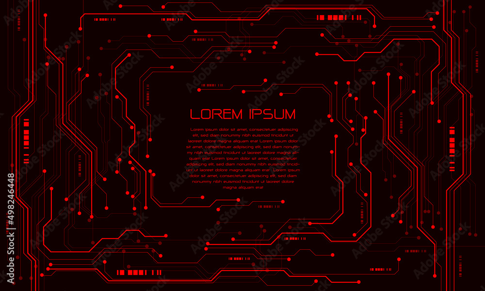 Poster abstract red circuit cyber technology futuristic with simple text design modern creative background 