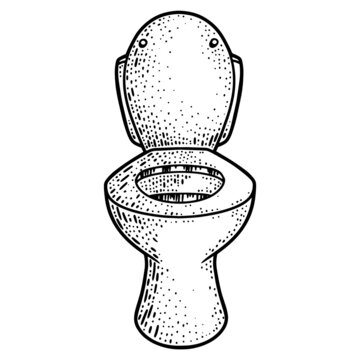 recommend clip art: Flushing toilet, water closet WC. Line art sketch picture. Hand drawn.