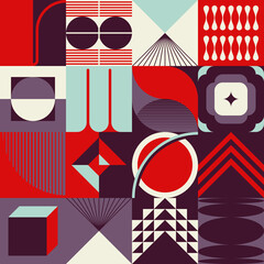Modernism Aesthetics Inspired Vector Graphic Pattern Made With Abstract Geometric Shapes - 498246674