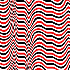 Fototapeta na wymiar Abstract pattern of wavy stripes or rippled 3D relief black Red white lines background. Vector twisted curved stripe modern trendy.3D visual effect, illusion of movement, curvature. Pop art design. 
