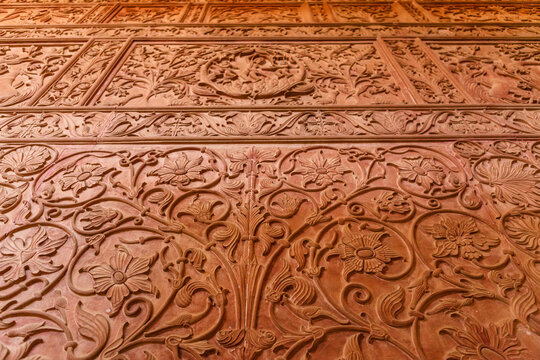 Rich decorated wall inside of Lalgarh Palace, Bikaner, Rajasthan, India, Asia