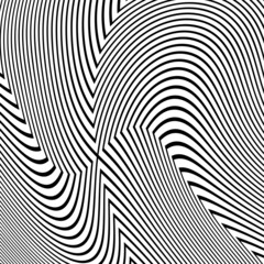 Abstract pattern of wavy stripes or rippled 3D relief black and white lines background. Vector twisted curved stripe modern trendy