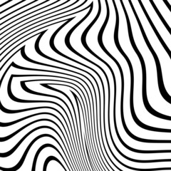 Abstract Black and White Geometric Pattern with Waves. Striped Structural Texture. Raster Illustration.Black and white stripes made in illustrator and rasterized.Stripes pattern for backgrounds.