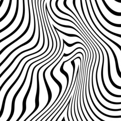 Abstract Black and White Geometric Pattern with Waves. Striped Structural Texture. Raster Illustration.Black and white stripes made in illustrator and rasterized.Stripes pattern for backgrounds.