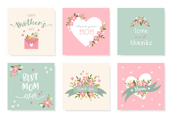 Fototapeta na wymiar Lovely hand drawn Mother's Day designs, cute flowers and handwriting, great for cards, invitations, gifts, banners - vector design 