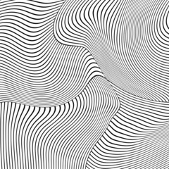 Abstract Black and White Geometric Pattern with Waves. Striped Structural Texture. Raster Illustration.Black and white stripes made in illustrator and rasterized.Stripes pattern for backgrounds.