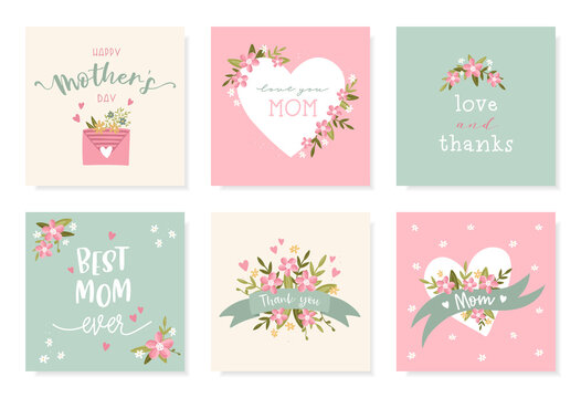 Lovely hand drawn Mother's Day designs, cute flowers and handwriting, great for cards, invitations, gifts, banners - vector design
