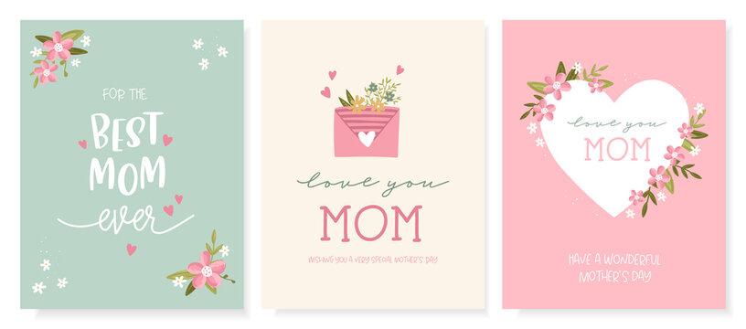 Lovely hand drawn Mother's Day designs, cute flowers and handwriting, great for cards, invitations, gifts, banners - vector design