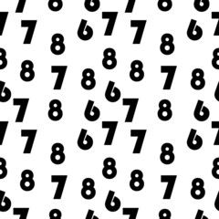 Abstract Black Seamless numbers. Numerical letters of the alphabet in random order on a white. Abstract vector design seamless pattern illustration. Newspaper style wallpaper or backdrop.