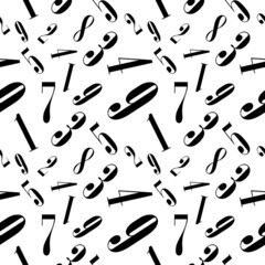 Abstract Black Seamless numbers. Numerical letters of the alphabet in random order on a white. Abstract vector design seamless pattern illustration. Newspaper style wallpaper or backdrop.