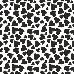 Black and white minimalist heart seamless pattern for nursery wallpaper. Set of isolated funny cute decorative symbols and elements. Chess grid order pattern.