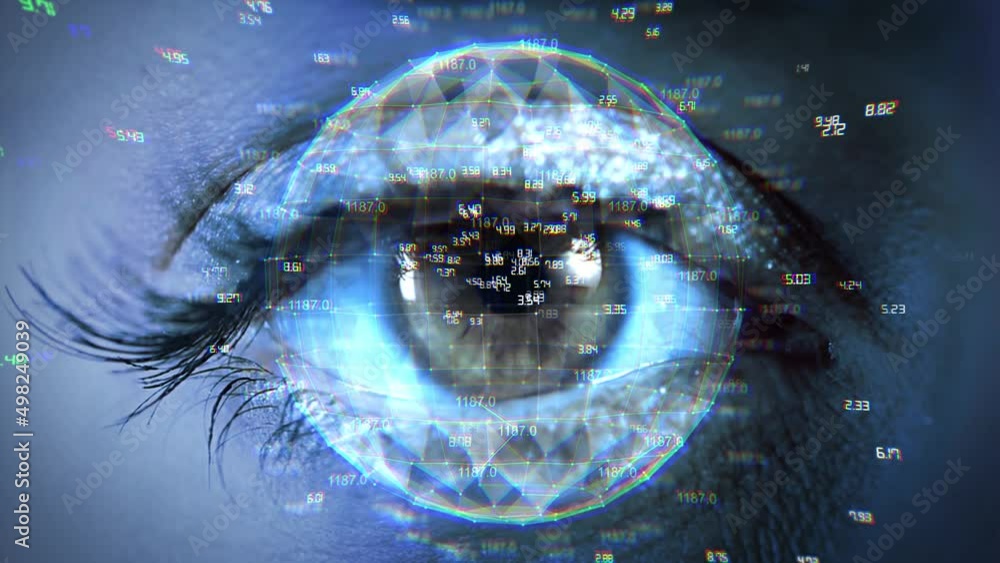 Aufkleber 4k loop macro eye surveillance system futuristic graphical implementation. human being futuristic vi