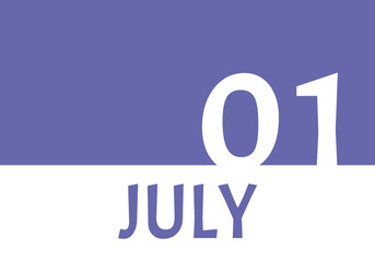 1 july calendar date with copy space. Very Peri background and white numbers. Trending color for 2022.