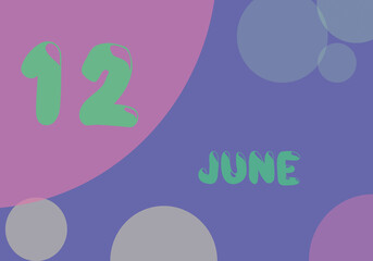 12 june day of the month in pastel colors. Very Peri background, trend of 2022.