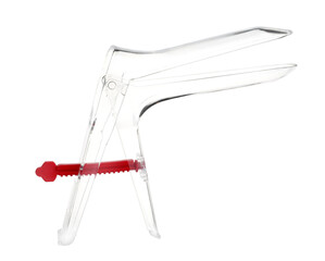 Disposable vaginal speculum isolated on white. Gynecological tool