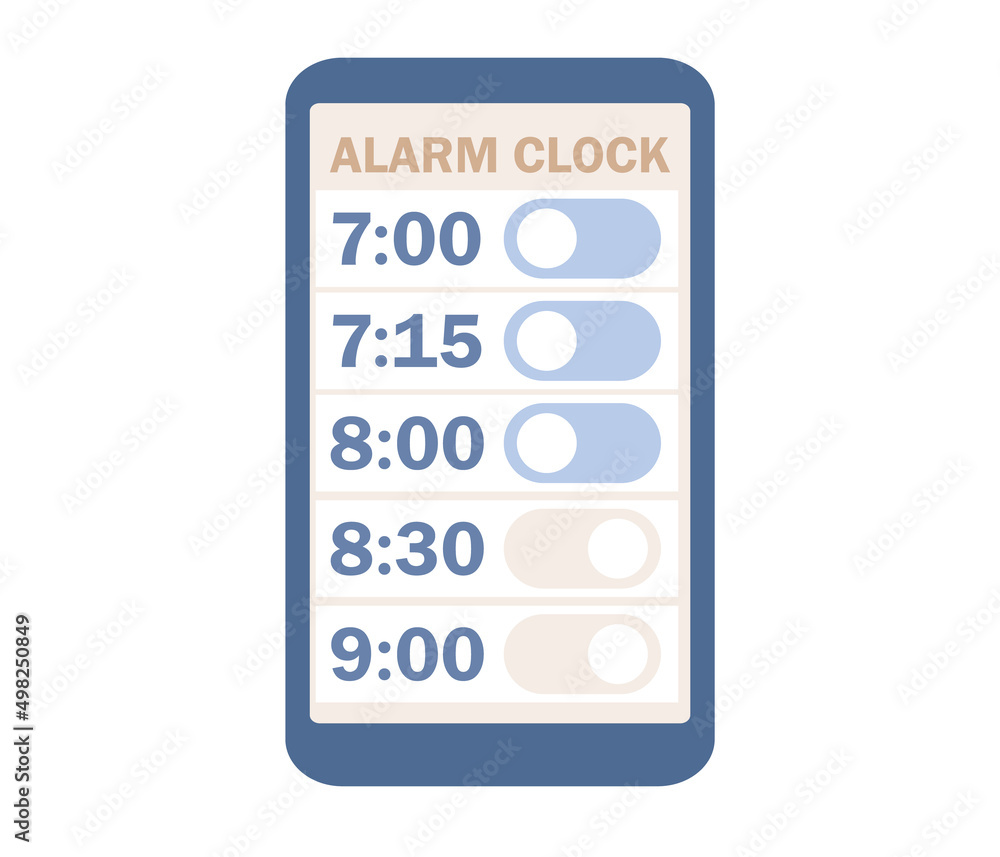 Poster phone alarm clock icon. clock user interface. wake up. alarm stopwatch timer. vector flat illustrati