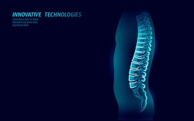 3D backbone low poly. Physical therapy manual osteopathic massage. Cure bone disease wellness health alternative medicine rehabilitation vector illustration