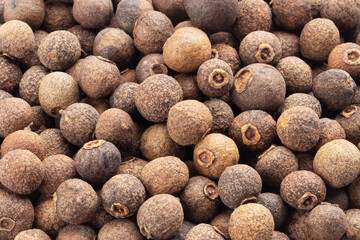 Spice Allspice (Jamaica pepper, Pimento) background. Macro. Healthy eating concept