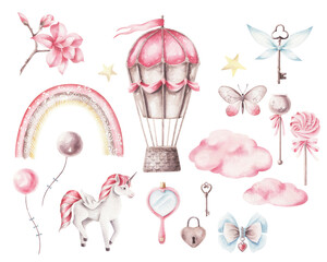 Watercolor set illustrations with fairy tale princess isolated on a transparent background. © Aleksandra Baianova