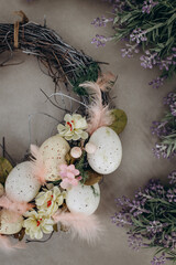 Easter wreath decorated with easter eggs