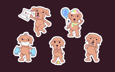 Funny puppy daily dog routine stickers set.