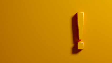 Exclamation mark on yellow background. 3D rendering.